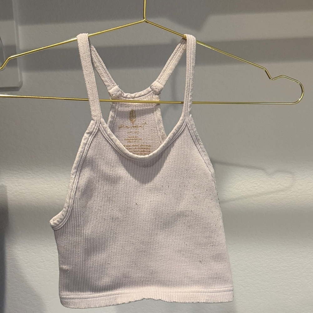 Free People Cream Ribbed Tank Top